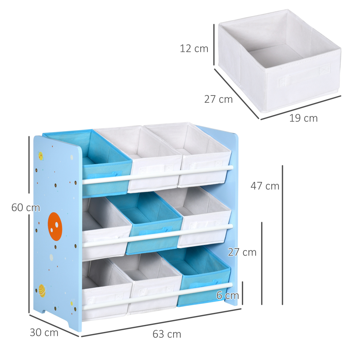 Kids Storage Unit with 9 Removable Baskets – Blue