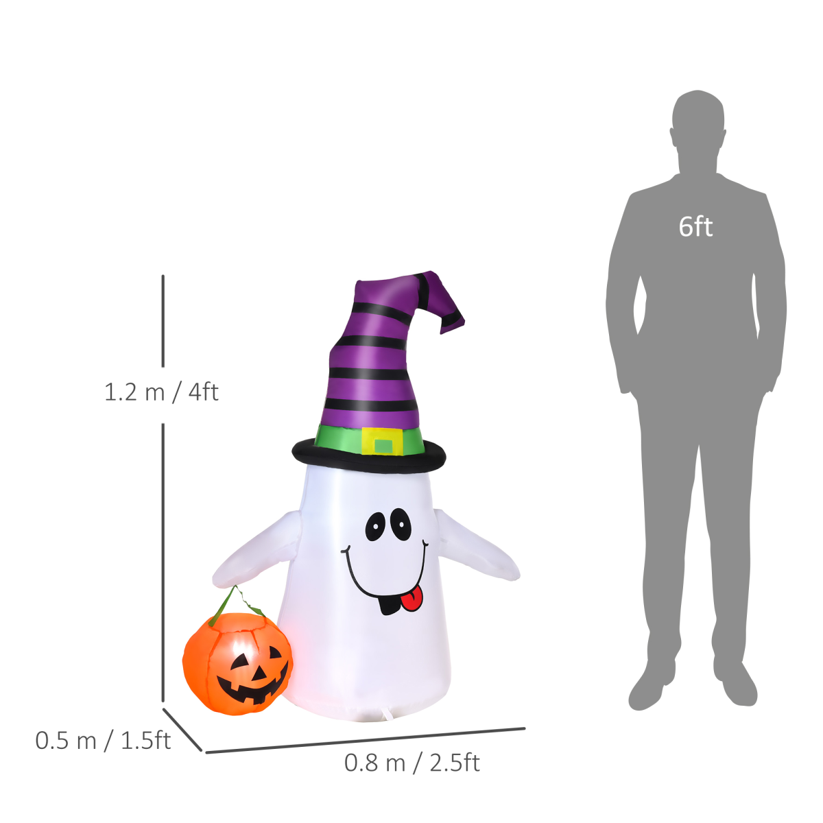 1.2m Witch Ghost Halloween Inflatable with LED Pumpkin Lantern – Indoor/Outdoor Decoration