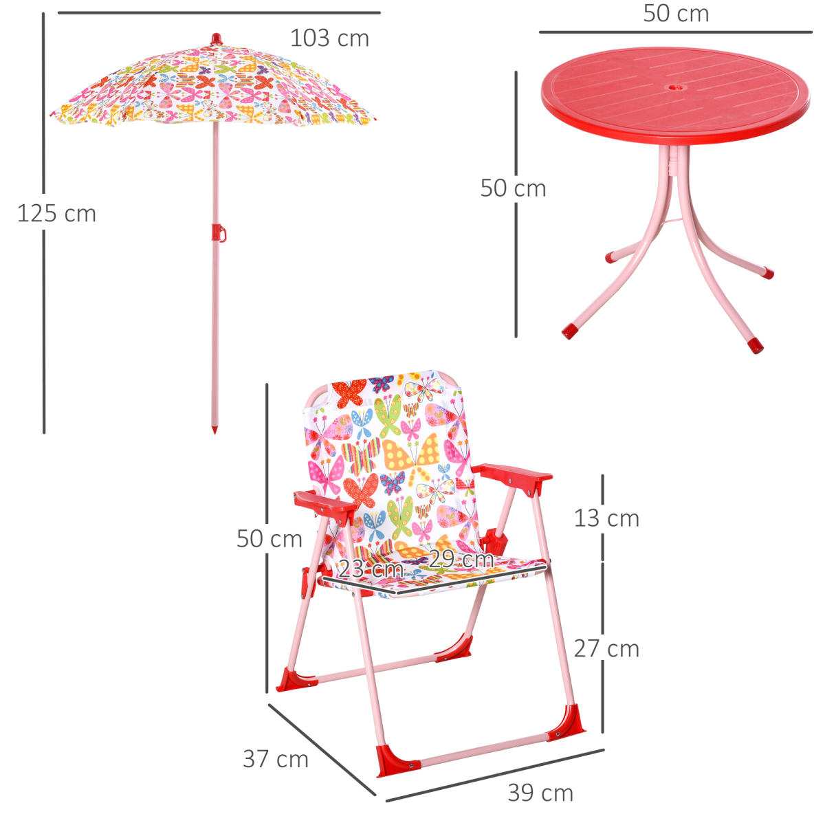 Outsunny Kids Folding Picnic Table Chair Set Butterfly Pattern Outdoor Parasol