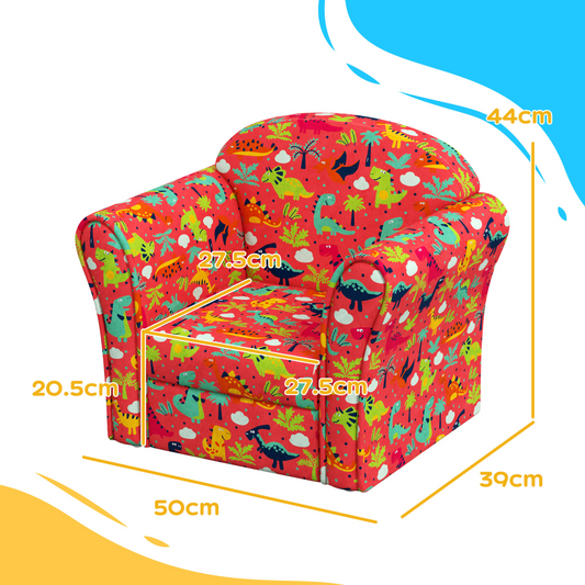 Kids Dinosaur Armchair – Red Toddler Sofa Chair (Ages 18–36 Months)