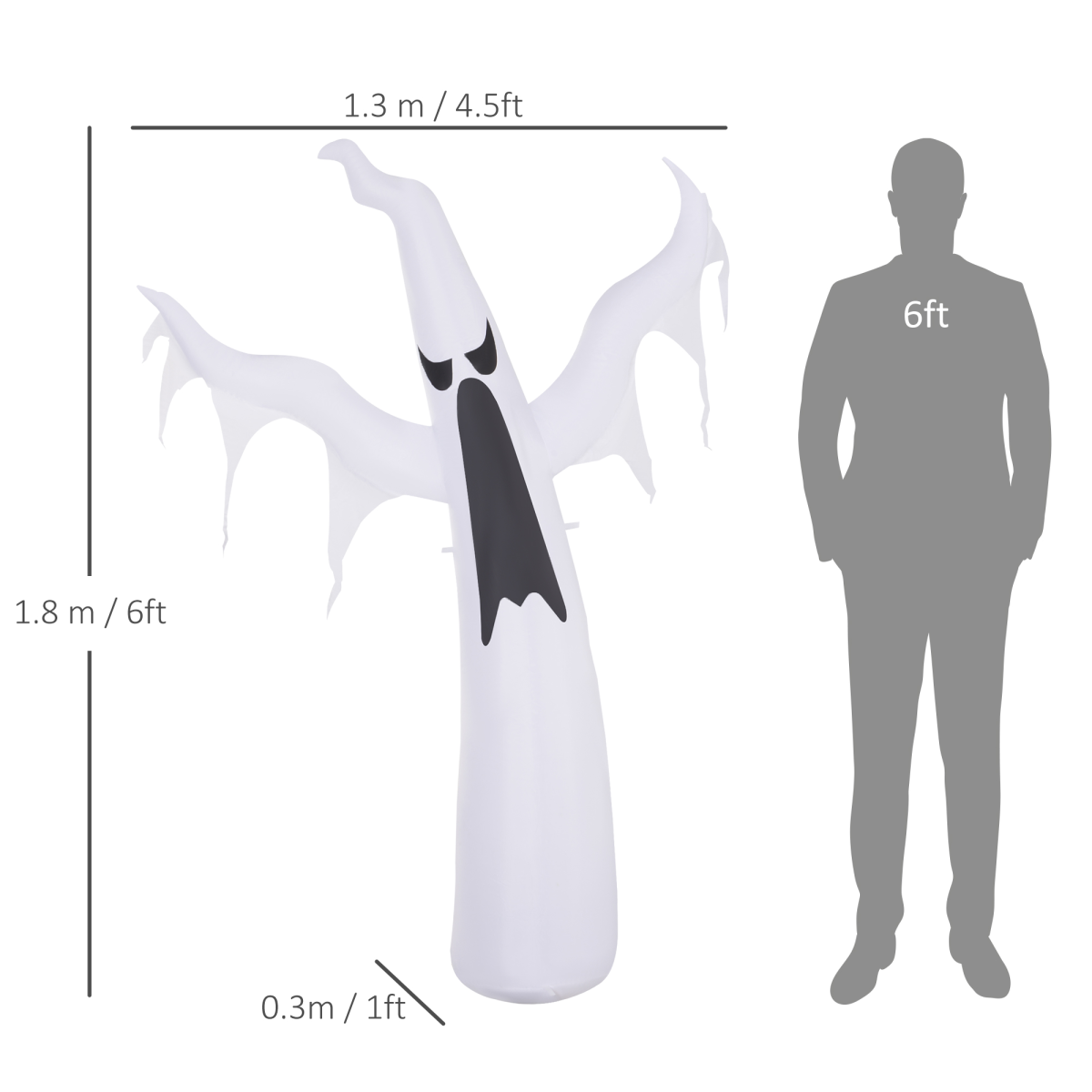 6FT (1.8m) Inflatable Floating Ghost with LED Lights – Outdoor Halloween Decoration