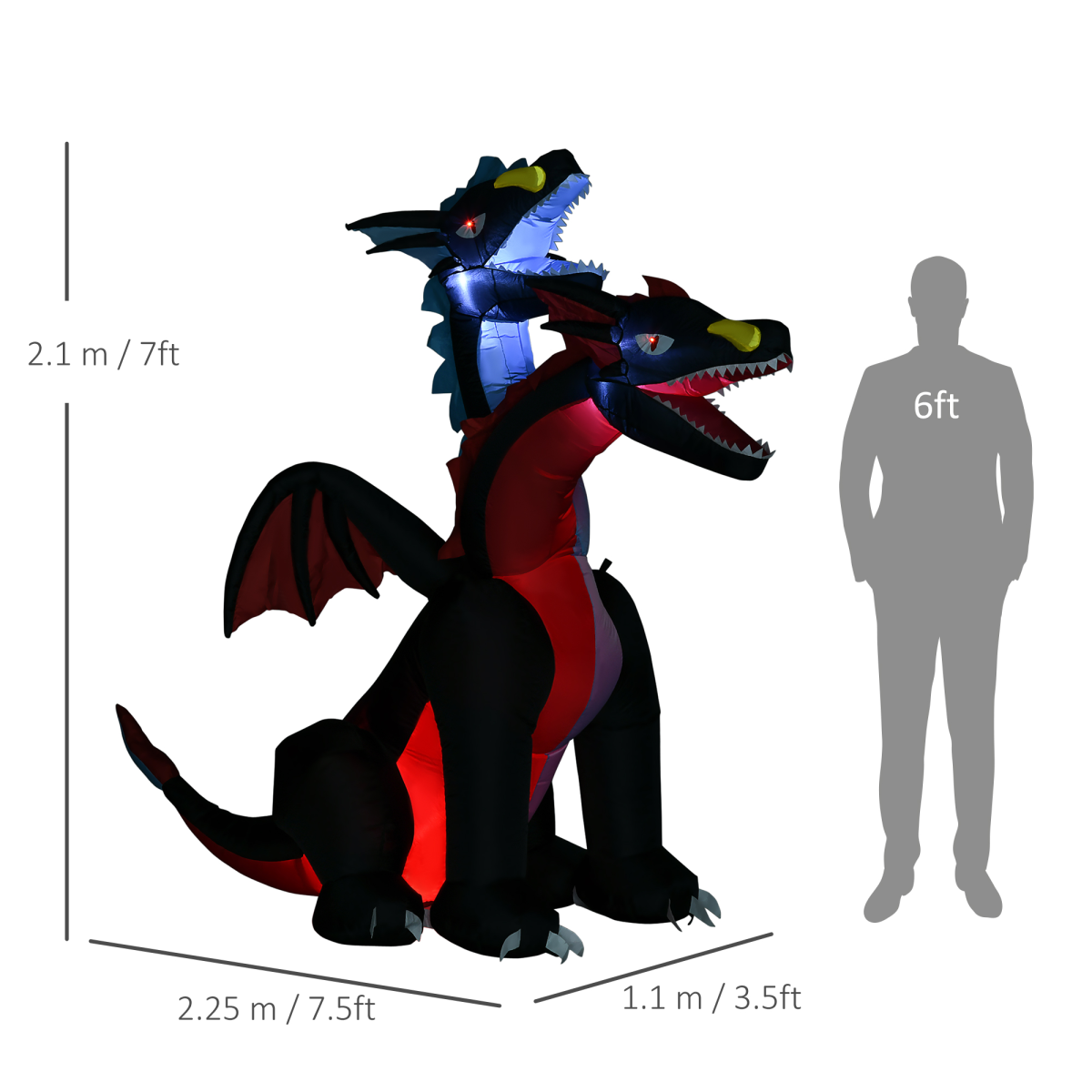 2.1m Inflatable Two-Headed Dragon with LED Lights – Outdoor Halloween Decoration