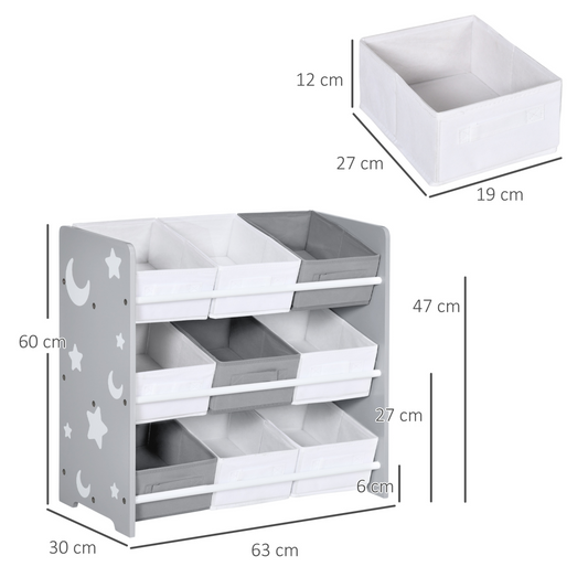 Kids Storage Unit with 9 Removable Baskets – Grey