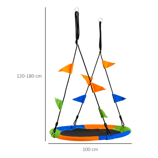 Saucer Tree Swing Metal Tube Adjustable Rope Garden Blue Green Orange