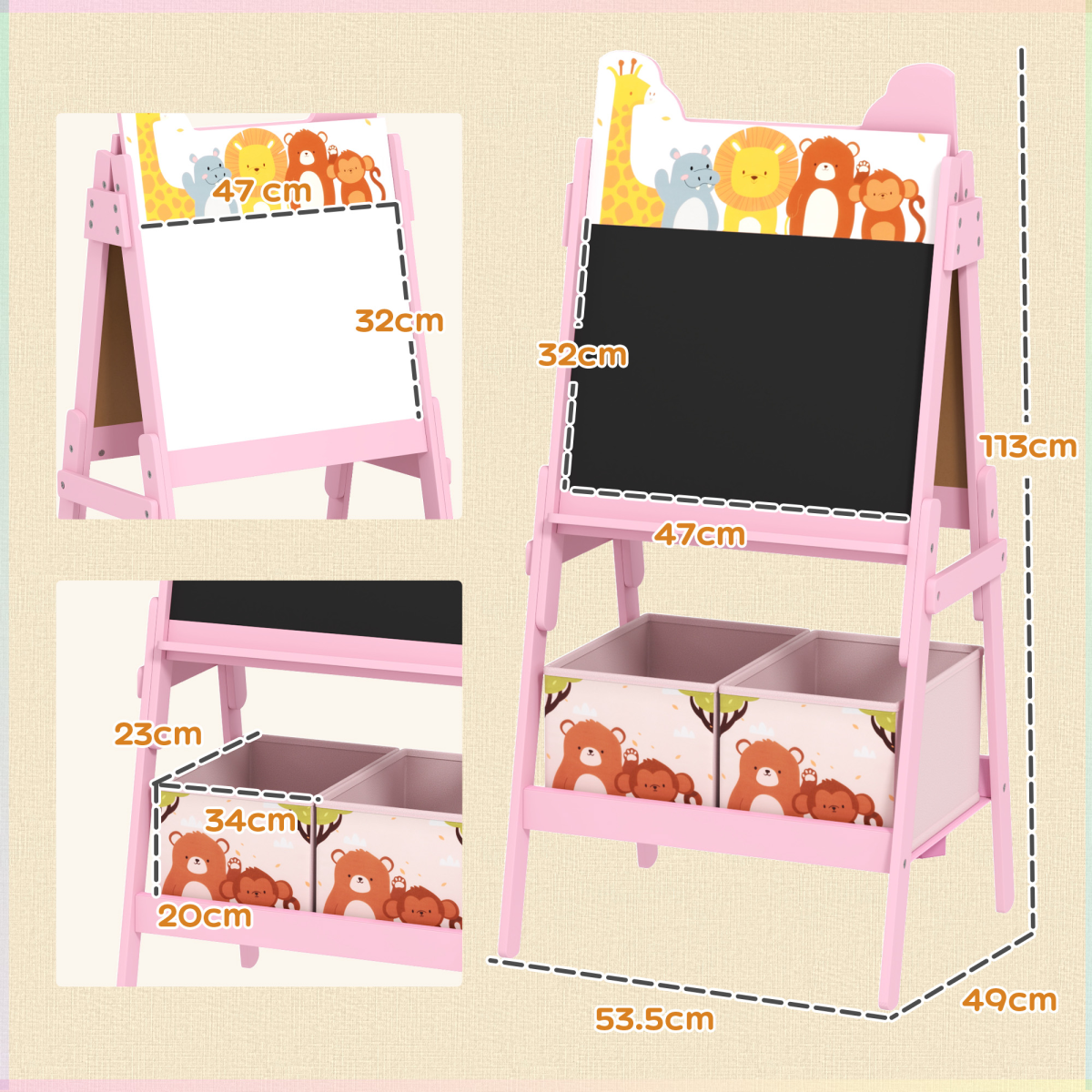 AIYAPLAY 2-in-1 Kids Art Easel – Pink,Whiteboard, Chalkboard, Storage Boxes