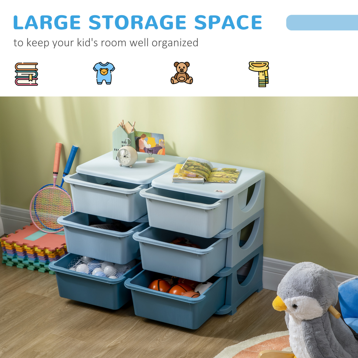 Kids’ Blue Storage Unit with Six Drawers – Child-Friendly Organiser for Toys & Clothes