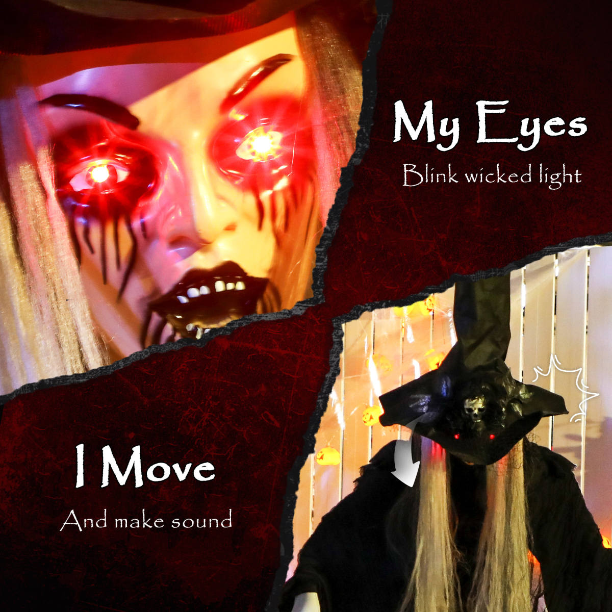 170cm Life-Size Halloween Witch with Sound, Lights & Motion – Black/White