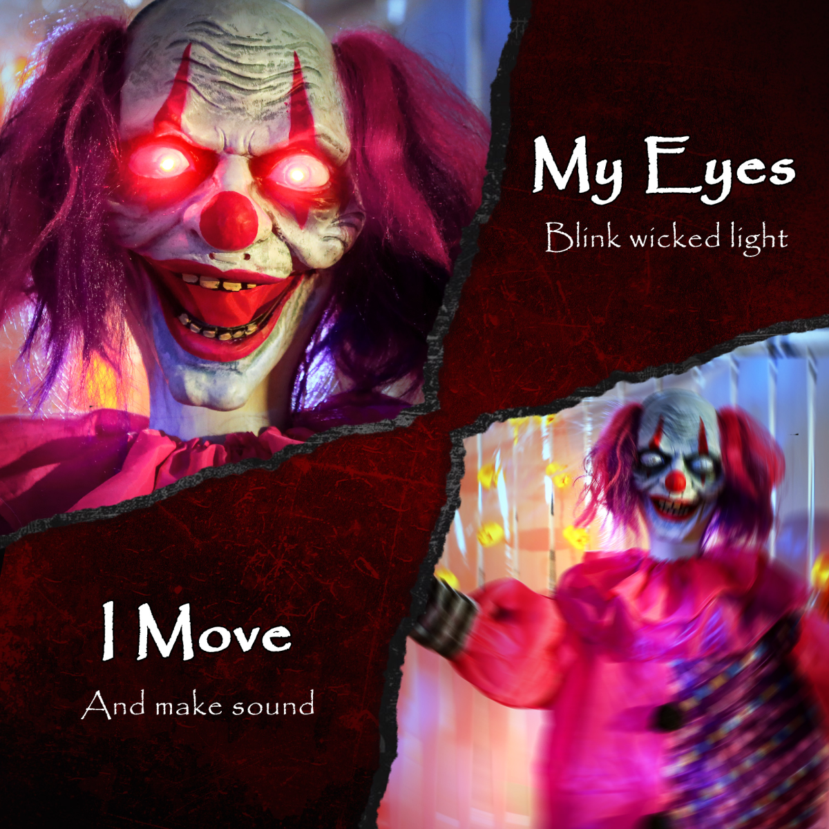 175cm Life-Size Halloween Clown with Moving Body, Mouth & Lights – Pinkish Purple