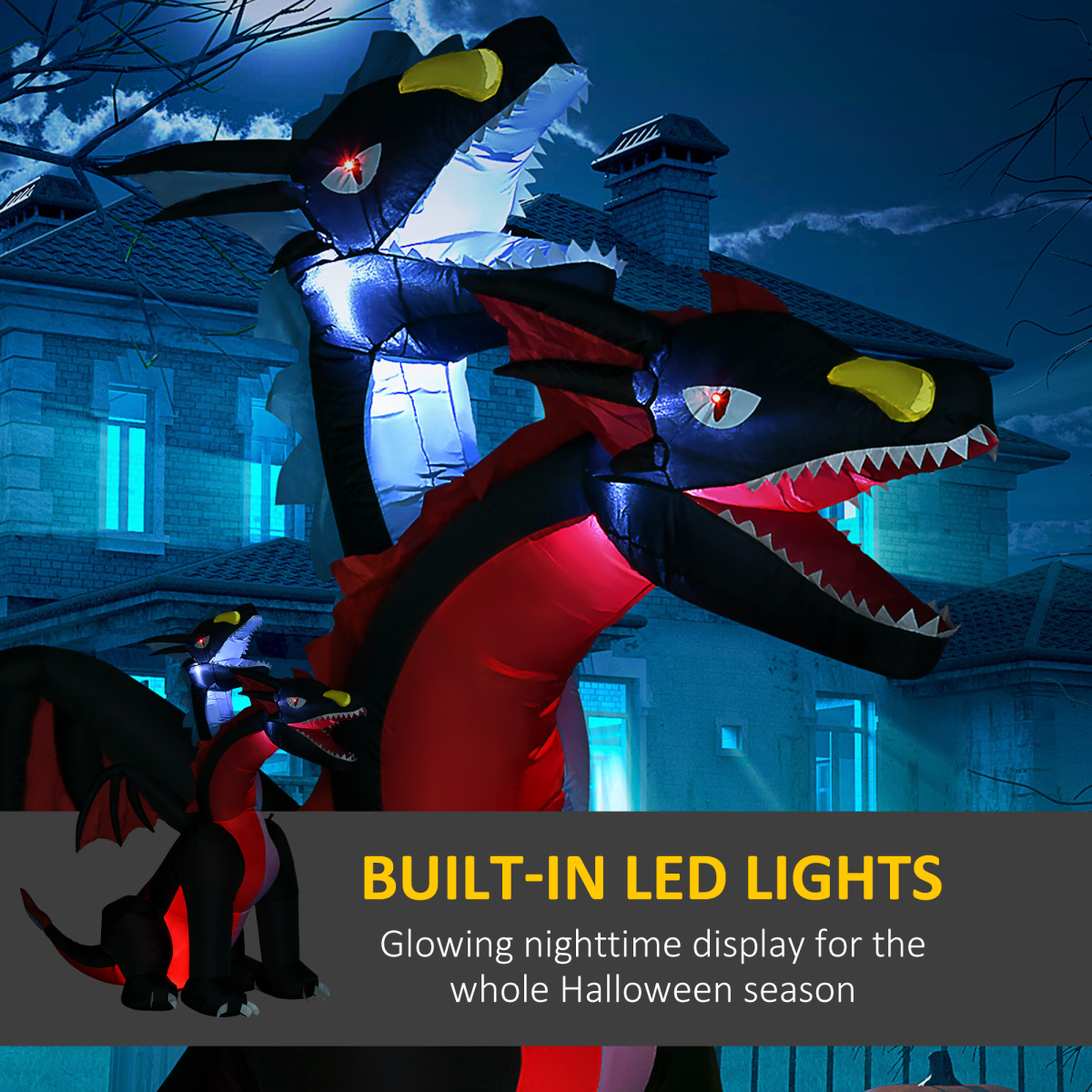 2.1m Inflatable Two-Headed Dragon with LED Lights – Outdoor Halloween Decoration