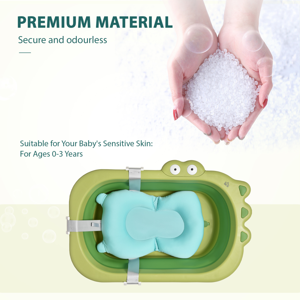 Foldable Crocodile Baby Bathtub with Cushion (0–3 Years)