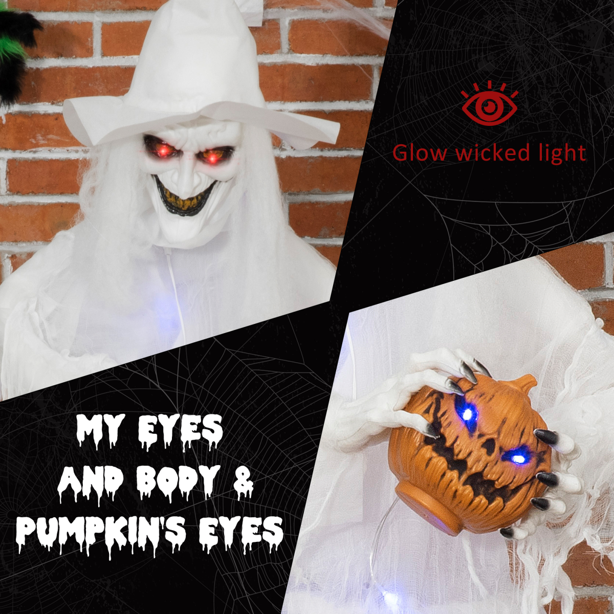 Animated Witch with Pumpkin – Bendable Arms & Light-Up Eyes (Indoor/Outdoor Halloween Decoration)