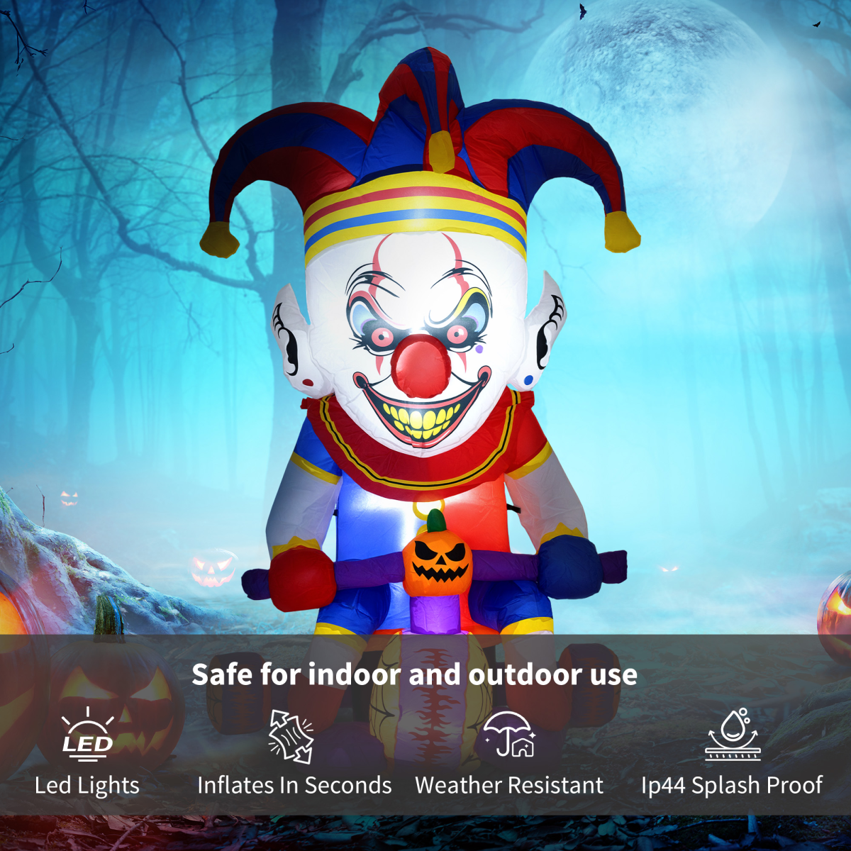 Inflatable Creepy Clown on Bike with LED Lights – Outdoor Halloween Decoration