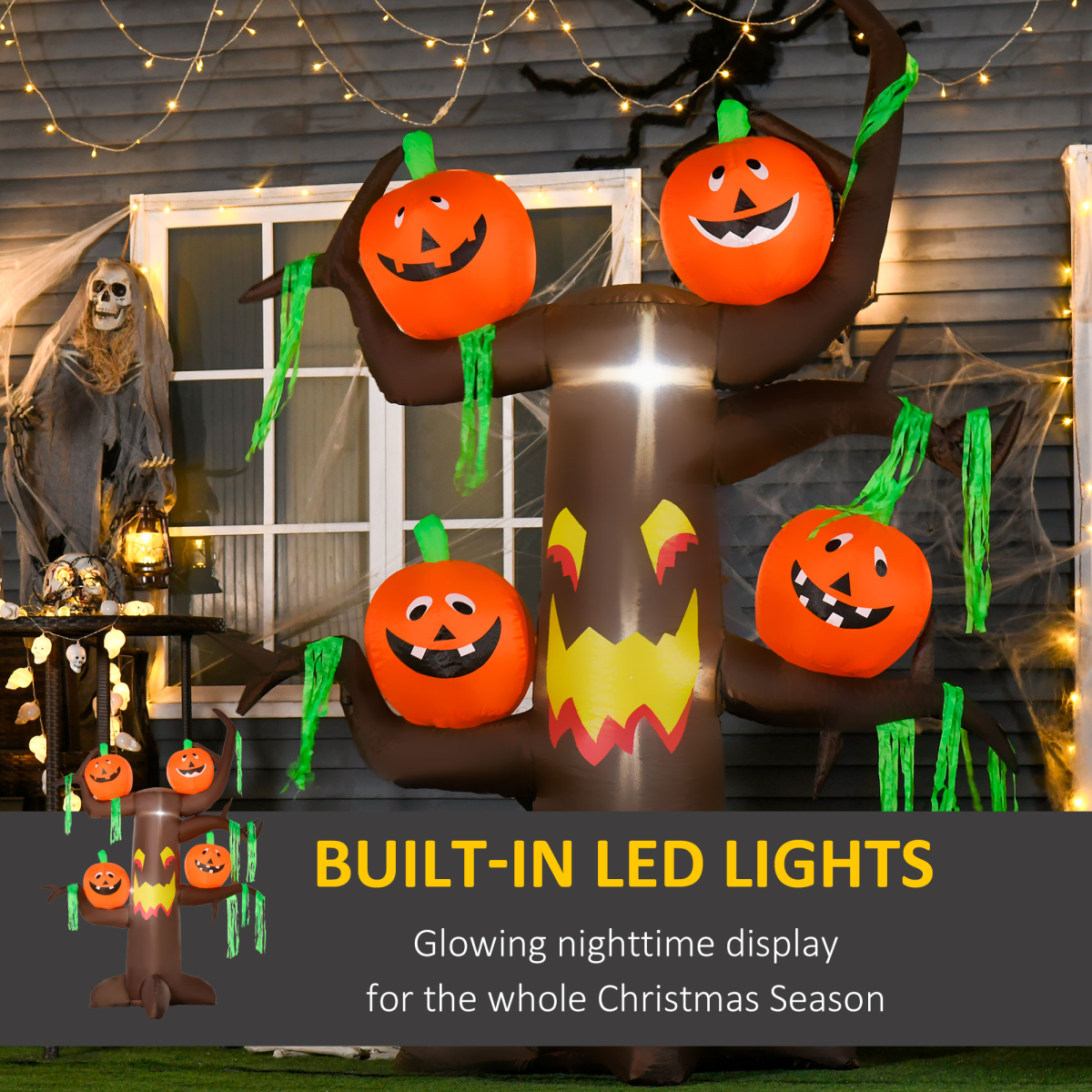2.4m Inflatable Ghost Tree with Pumpkins & 6 LED Lights – Indoor/Outdoor Halloween Decoration
