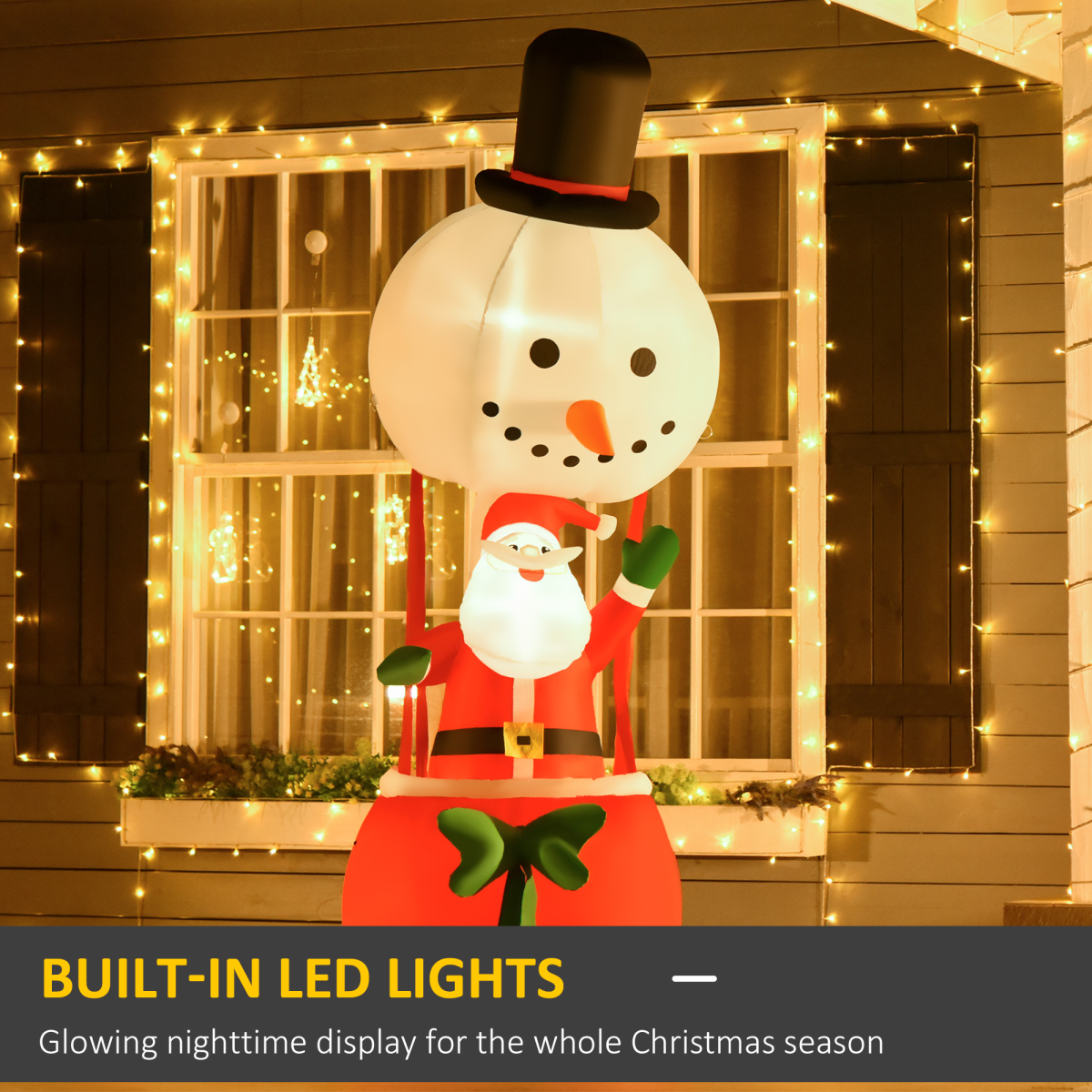 8ft Christmas Inflatable Deco with Santa Claus on Snowman Hot Air Balloon LED