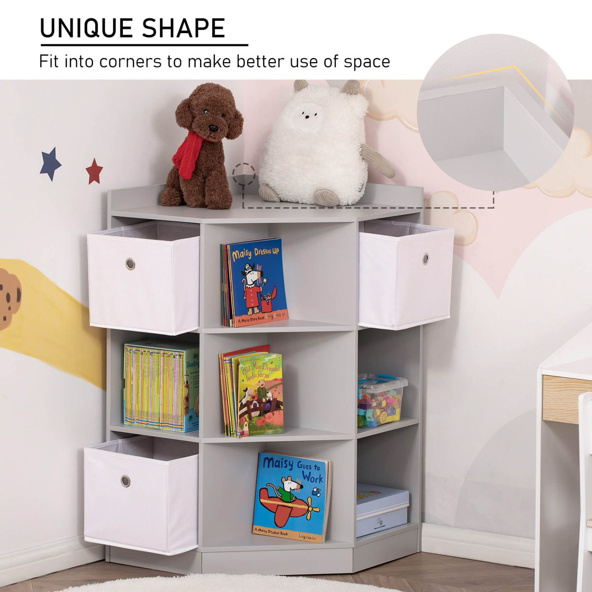 Kids’ Corner Storage Unit with Nine Compartments – White MDF Organiser for Bedrooms & Playrooms