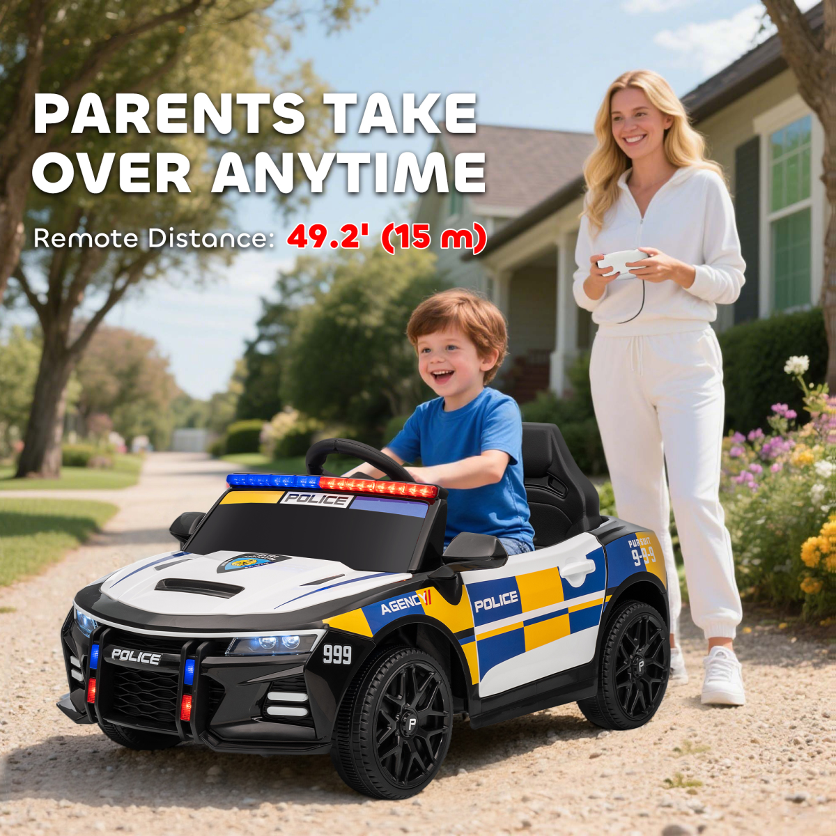 Kids Electric Ride-On Police Car with Remote Control, Lights & Music (Ages 3–5)