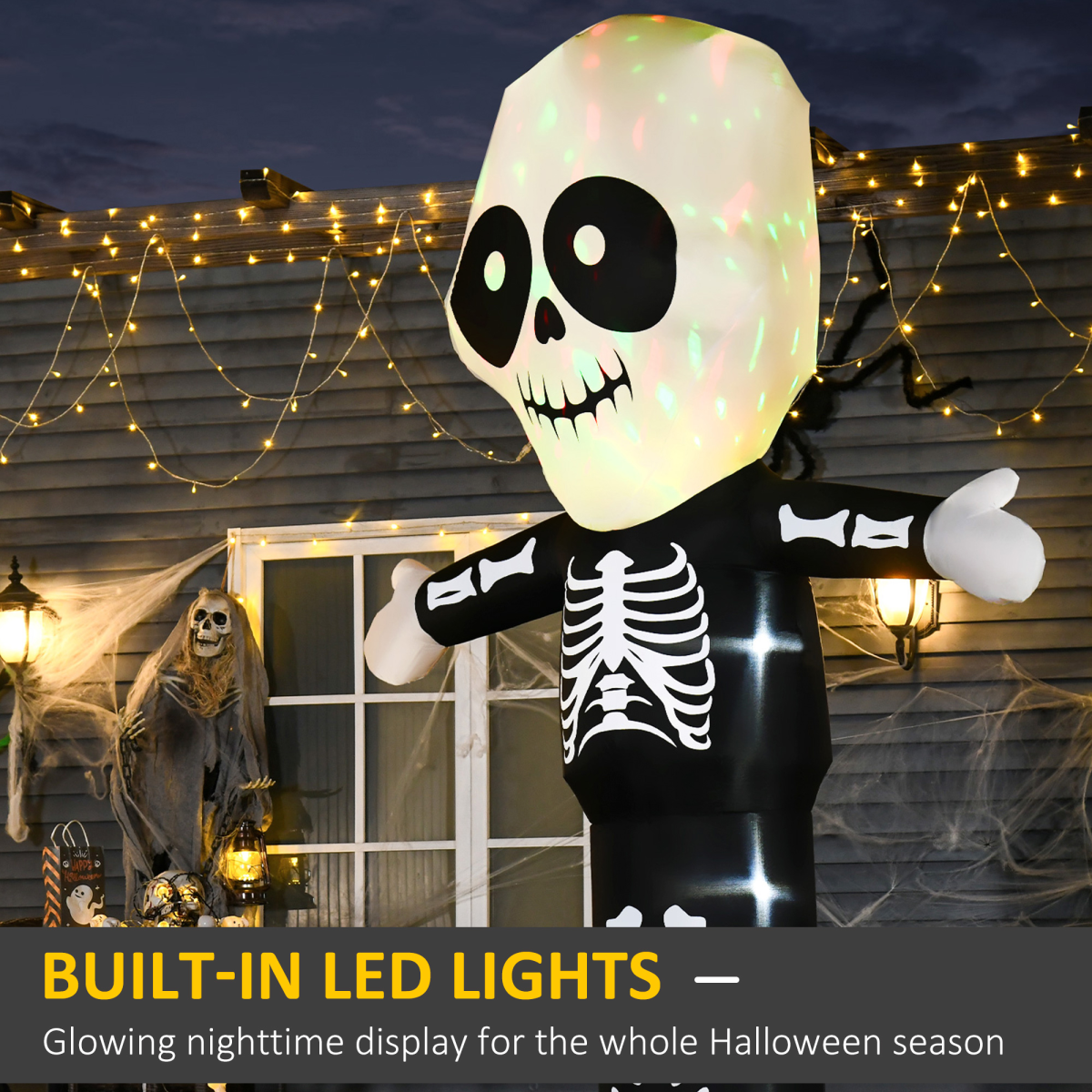 Inflatable Skeleton Ghost Halloween Decoration with LED Lights – Indoor/Outdoor