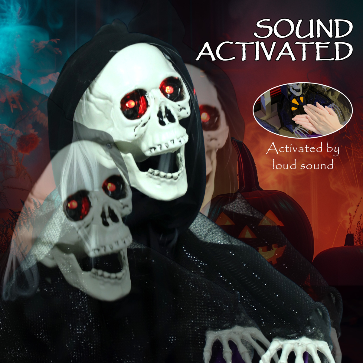 Halloween Ghost Candy Bowls with Sound & Light – 2-Piece Set