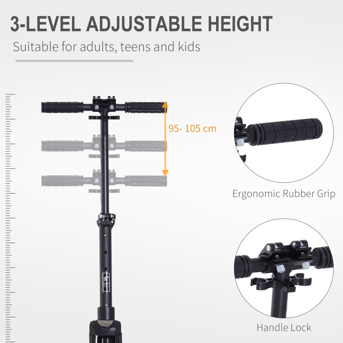 Folding Kick Scooter Teens Adult Ride On Adjustable 2 Big Wheels Black