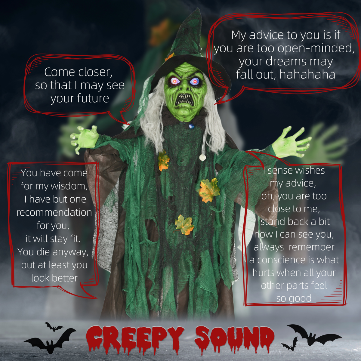 1.83m Animated Halloween Witch with Lights, Sounds & Motion – Indoor/Outdoor Decoration