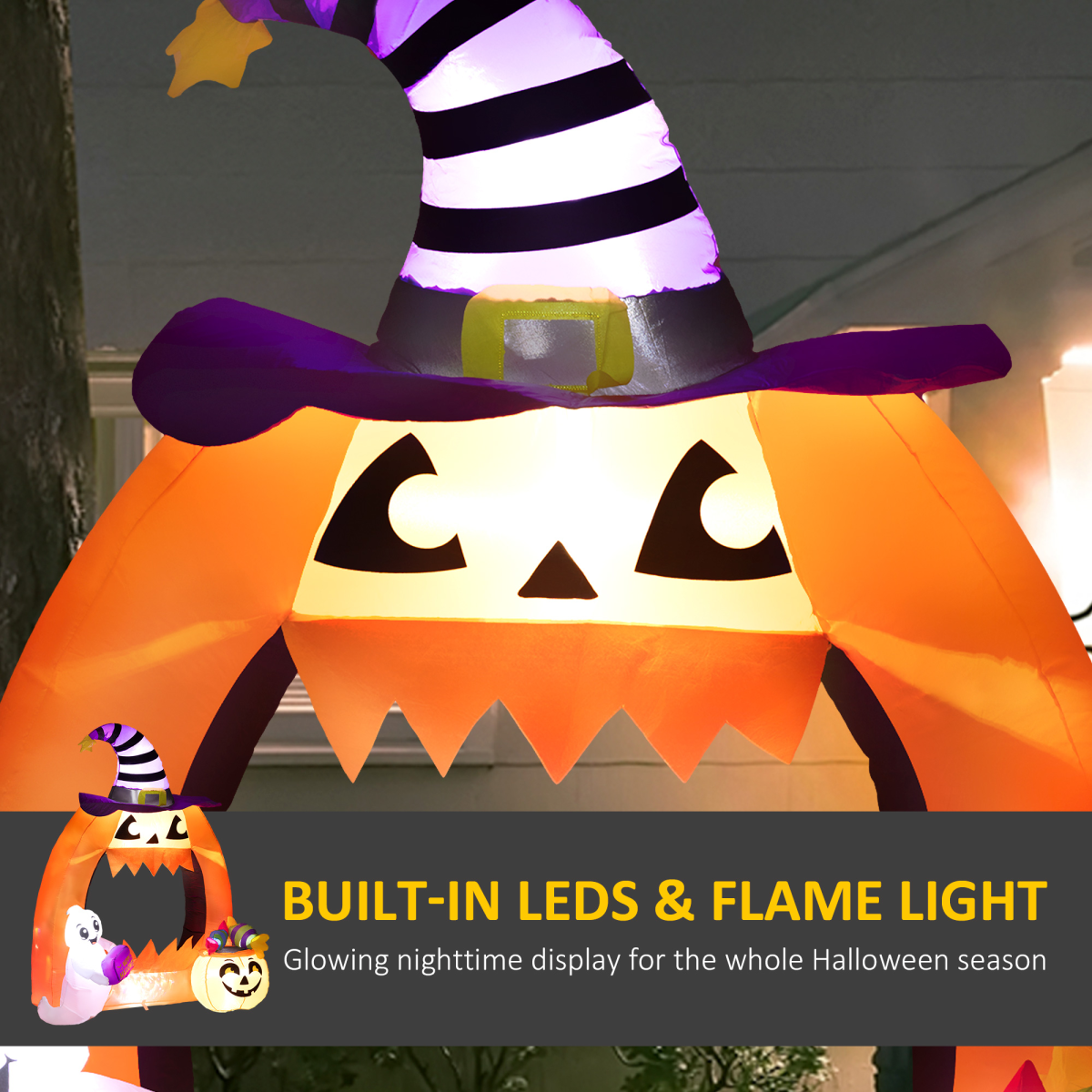 150cm Inflatable Halloween Pumpkin Archway with Ghost & LED Lights – Orange