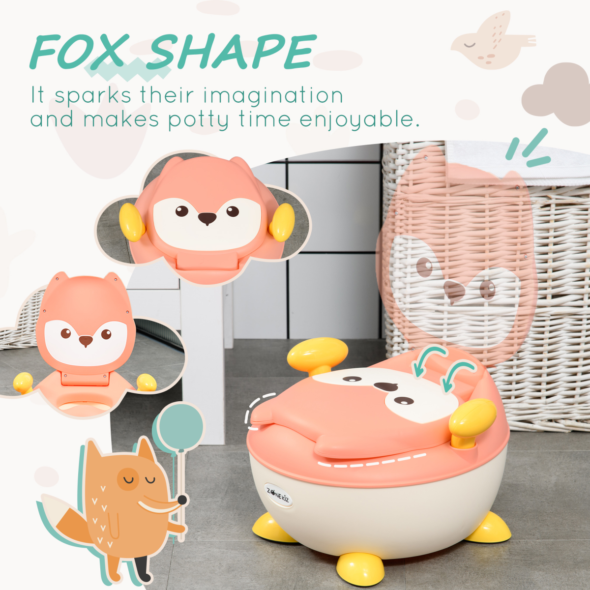 Kids’ Fox-Shaped Potty Chair – Pink