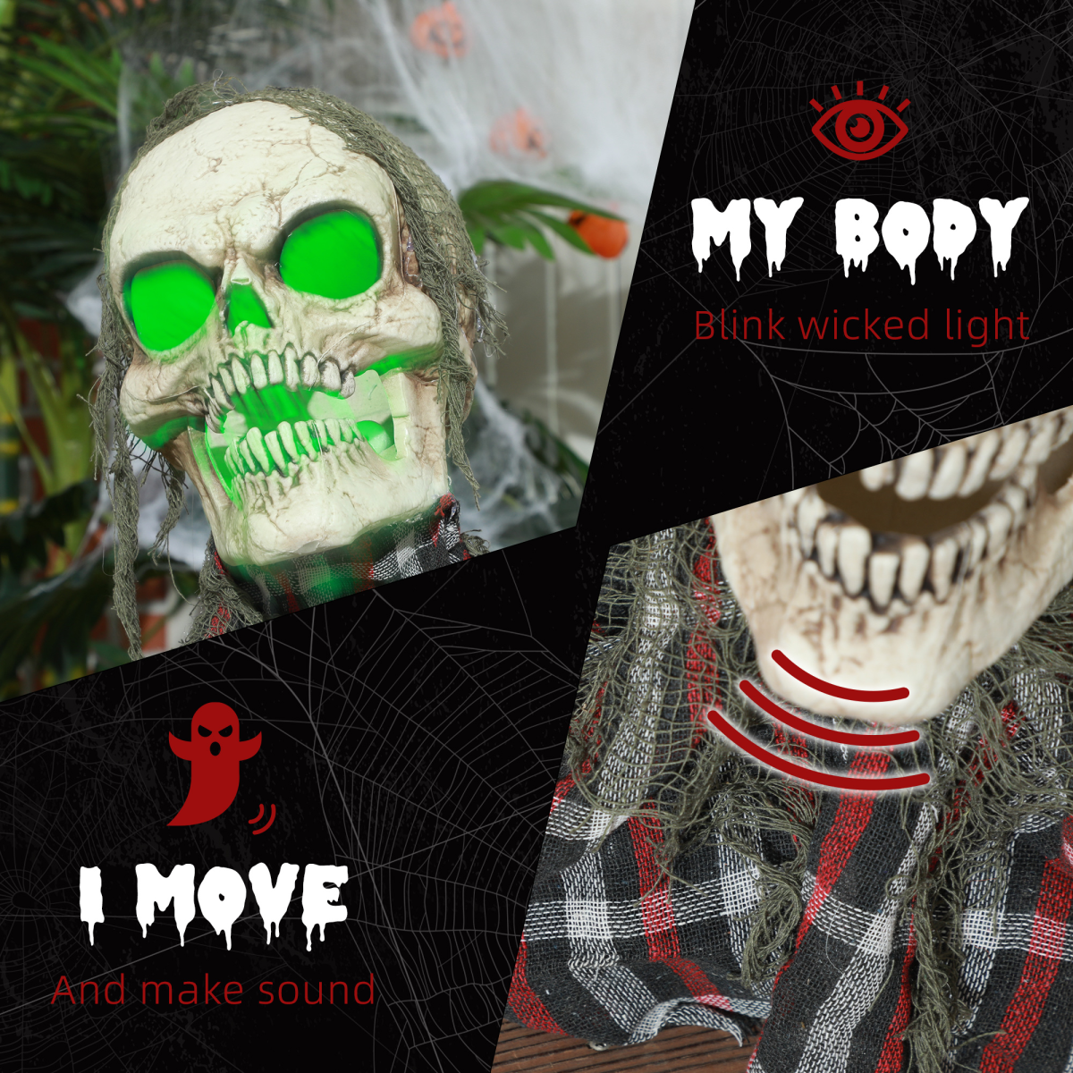 70cm Groundbreaker Skeleton Halloween Animatronic with Sound & Lights – Charcoal Grey