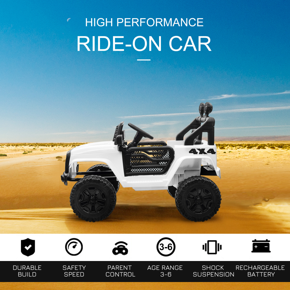 12V Kids Electric Ride On Car Truck Off-road Toy Remote Control White