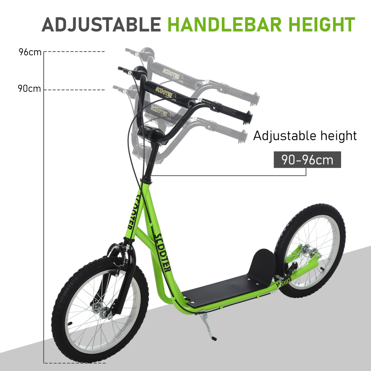 Kids Kick Scooter Adjustable Handlebar Inflatable Wheels Green (90-96cm)