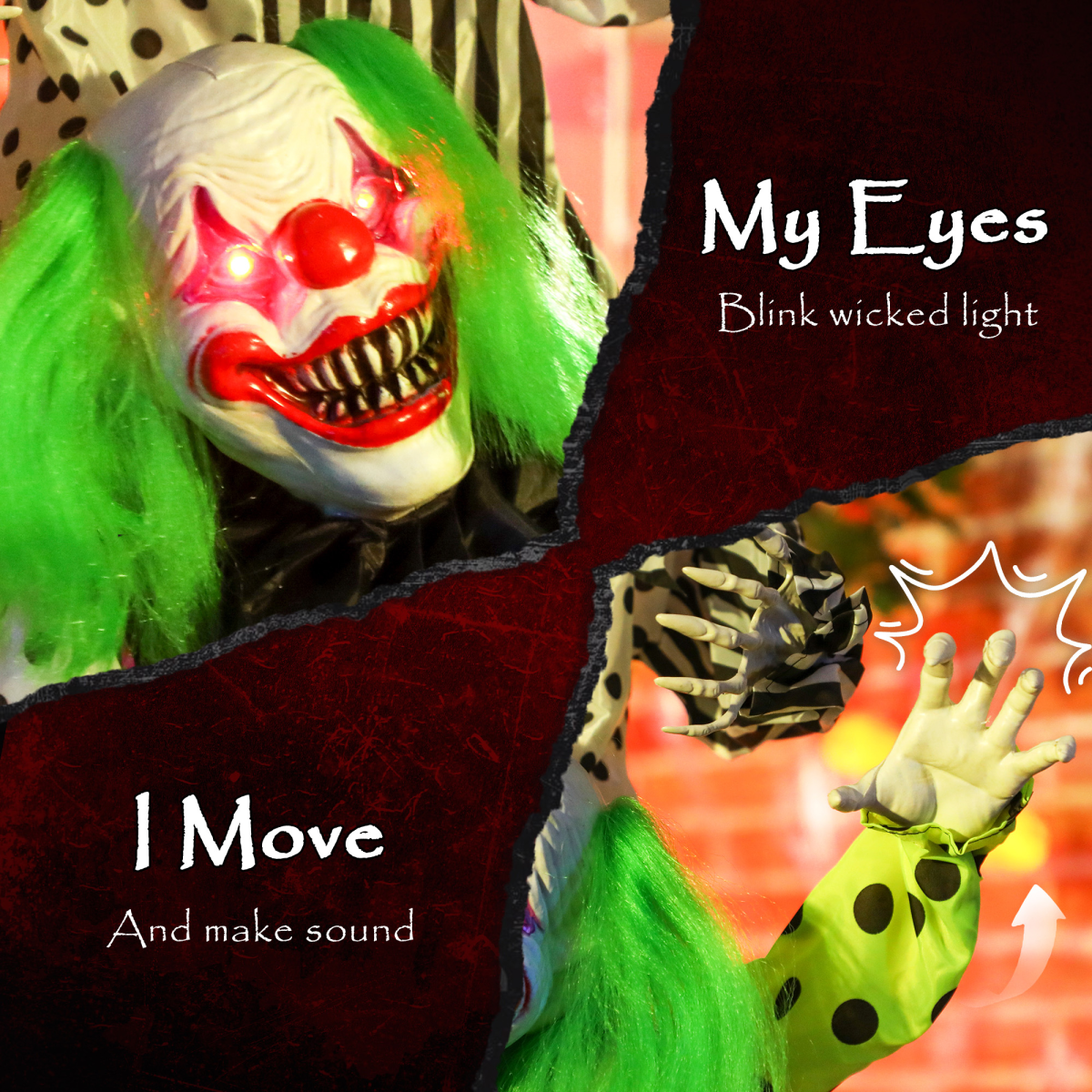 180cm Stacked Creepy Clowns with Sound, Lights & Motion – Halloween Decoration