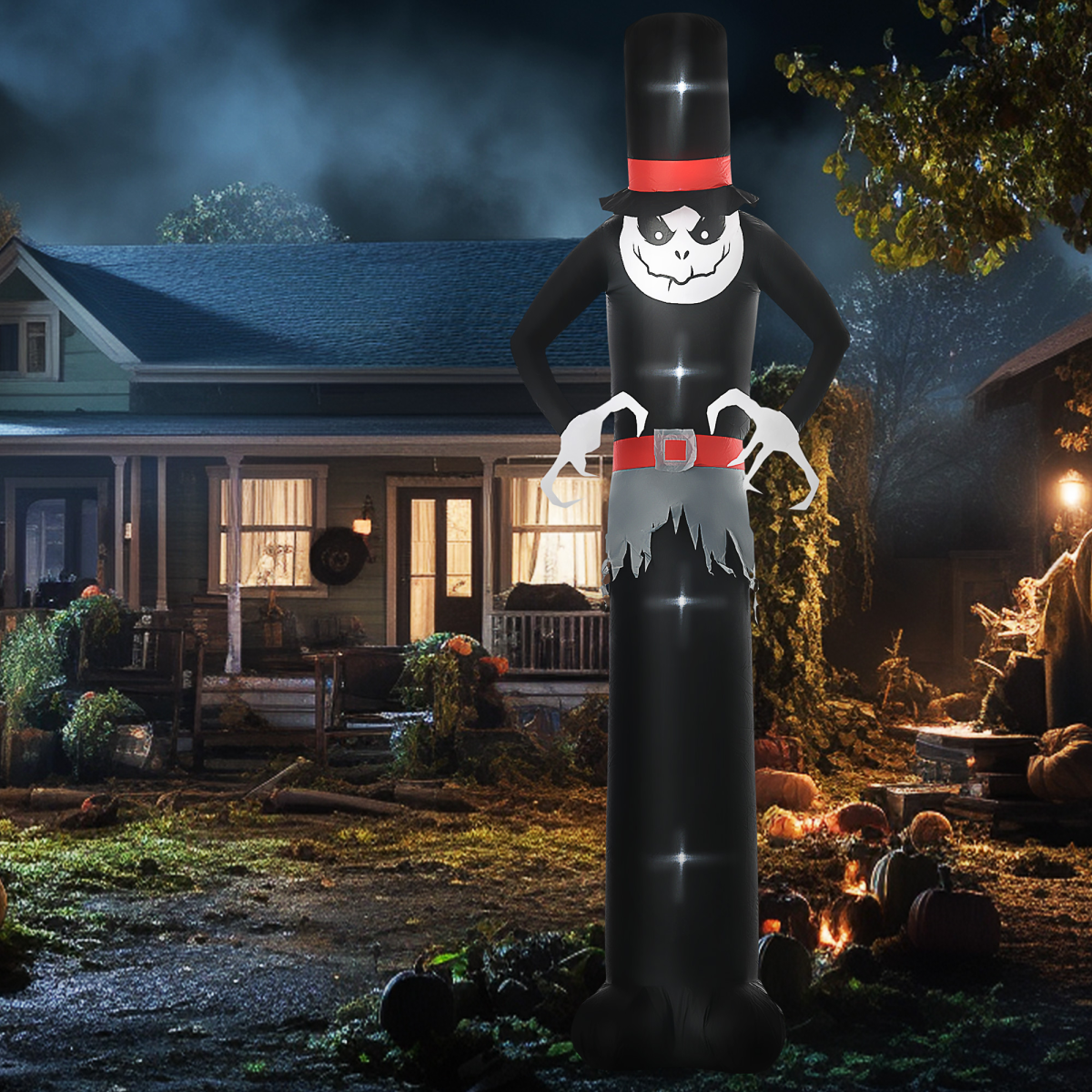10FT Inflatable Halloween Skinny Ghost with Tall Hat & LED Lights – Outdoor Yard Decoration
