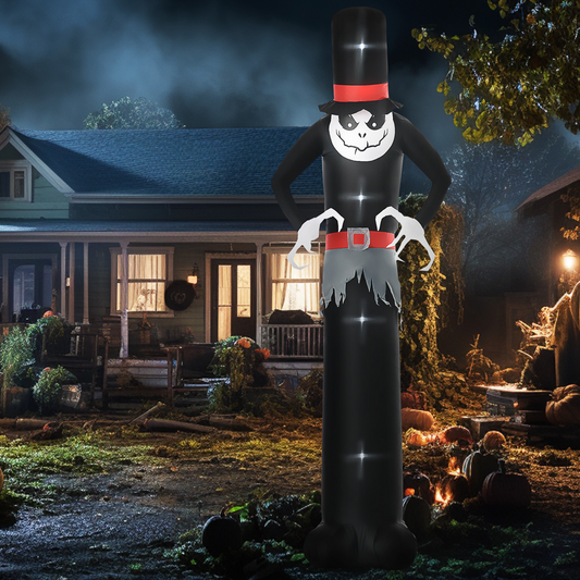 10FT Inflatable Halloween Skinny Ghost with Tall Hat & LED Lights – Outdoor Yard Decoration