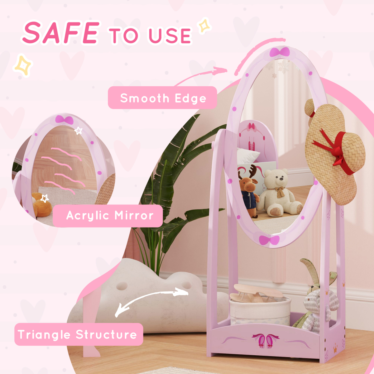 Adorable 360-Degree Rotatable Mirror with Storage for Children's Room