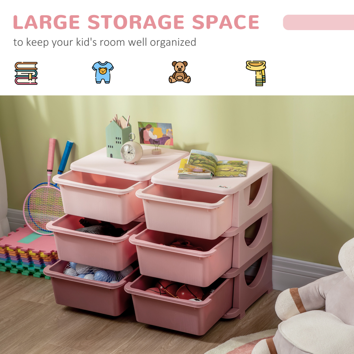Kids Storage Unit Toy Box Vertical Dresser with Six Drawers – Pink