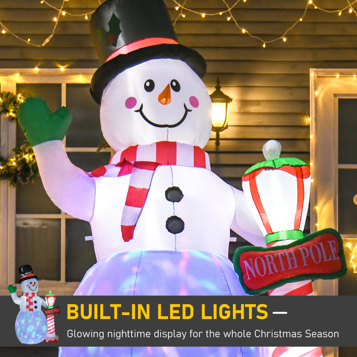 8ft Tall Christmas Inflatable Snowman Street Lamp Lighted Garden Lawn