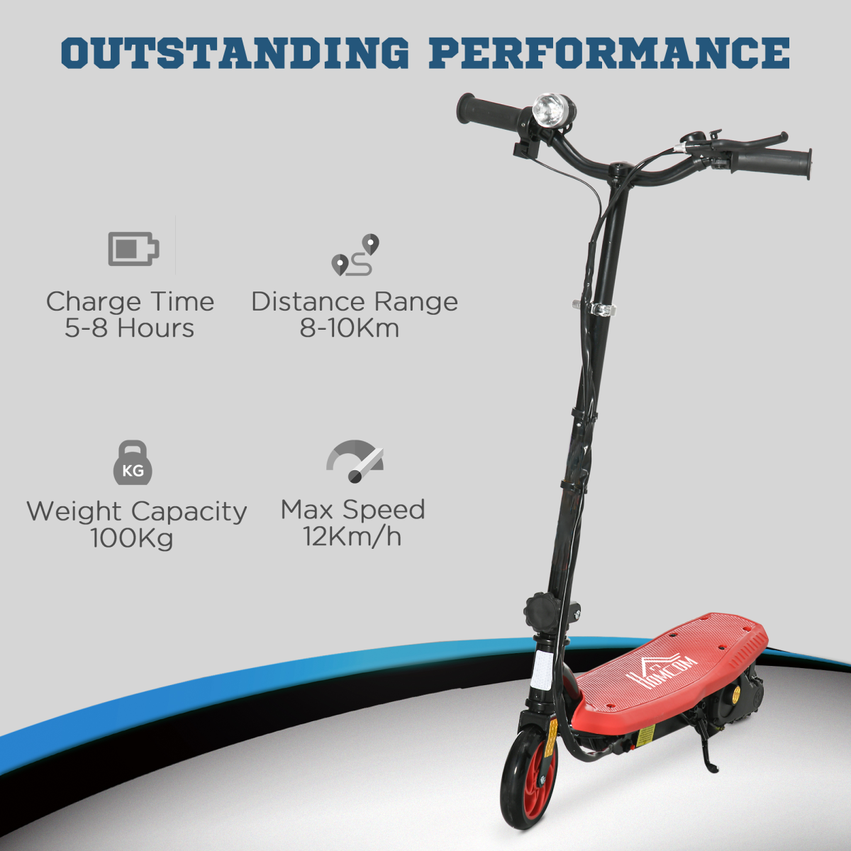Folding Electric Scooter E-Scooter w/ LED Headlight, for Ages 7-14 Years - Red