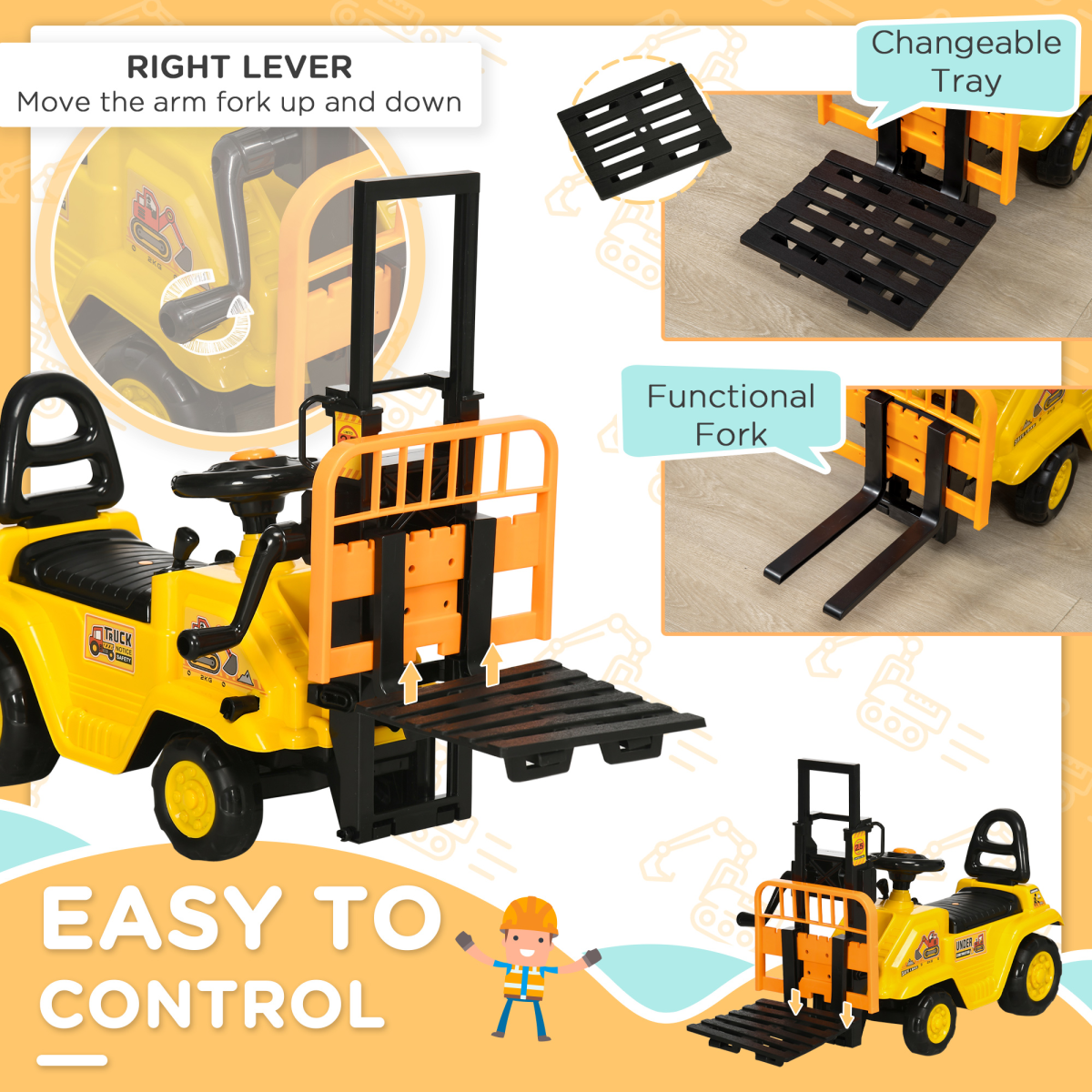 Kids Ride-On Forklift Tractor with Lever, Sounds & Storage – Ages 3–4