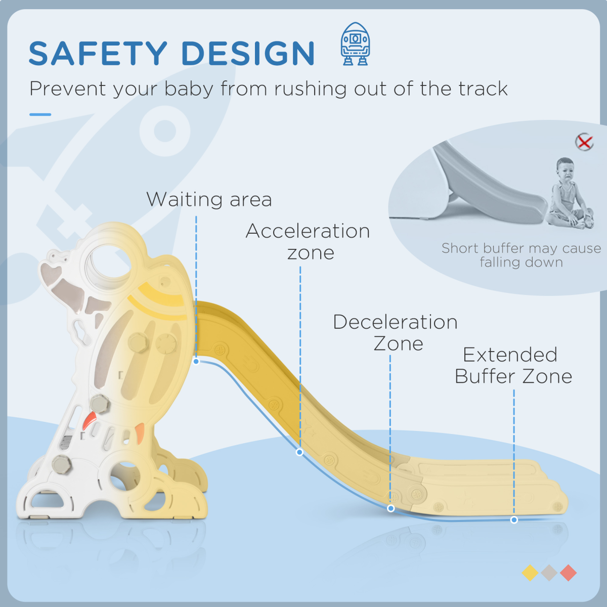 Kids Space-Themed Freestanding Slide with Safety Rails – Grey & White (Ages 1.5–3)
