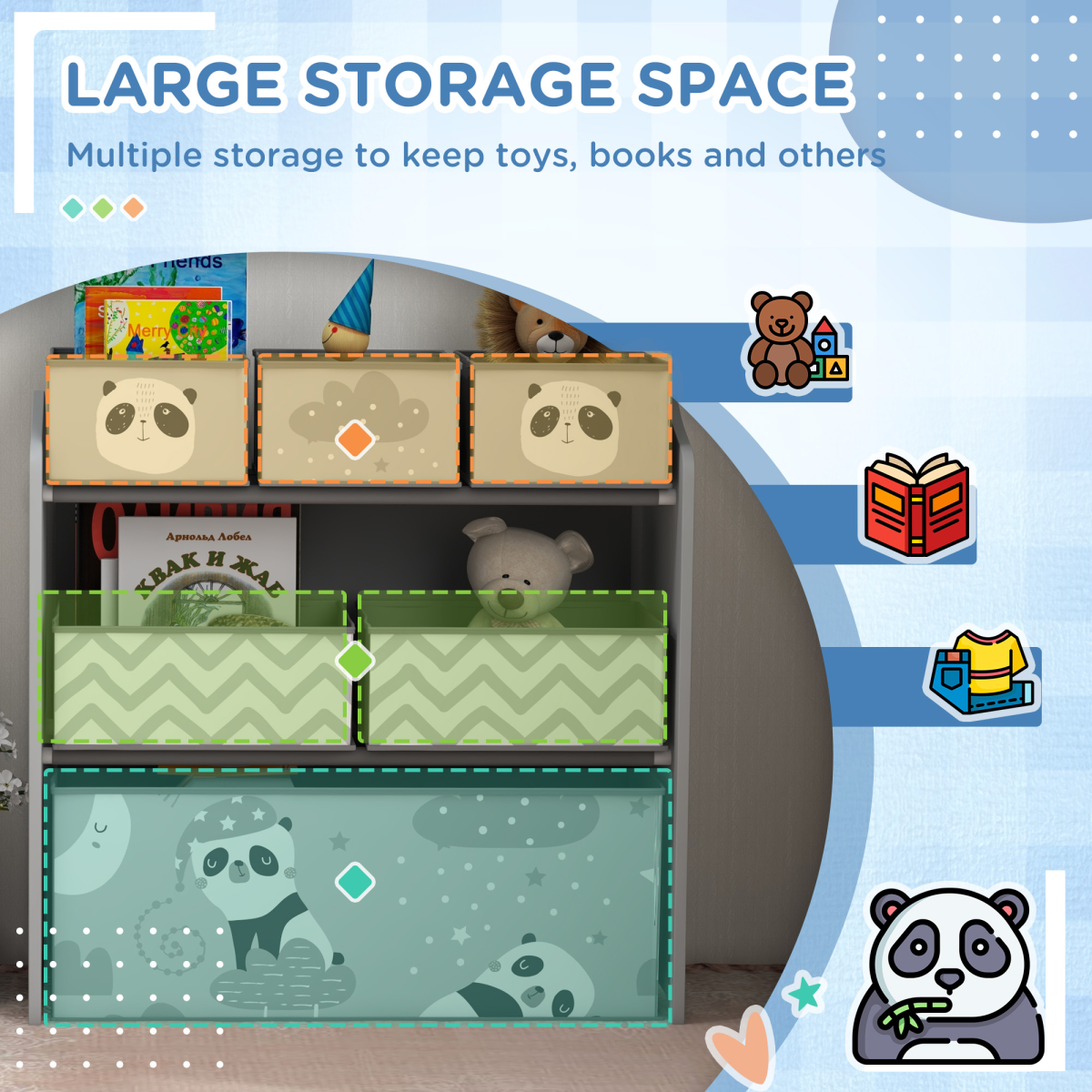 Kids Toy Storage Unit with 6 Removable Bins – Grey (Ages 3–8)