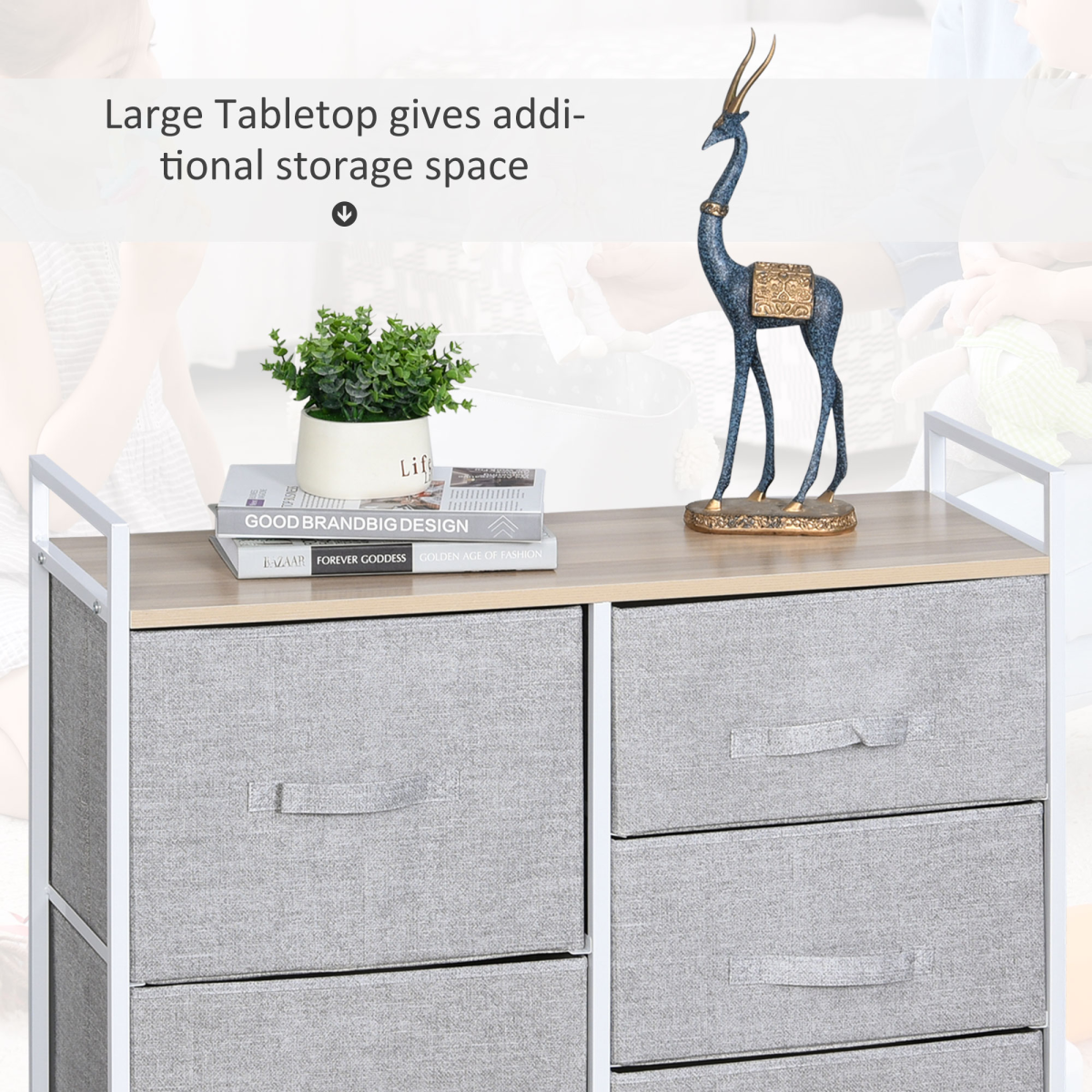 4-Drawer Fabric Storage Cabinet with Metal Frame – Grey