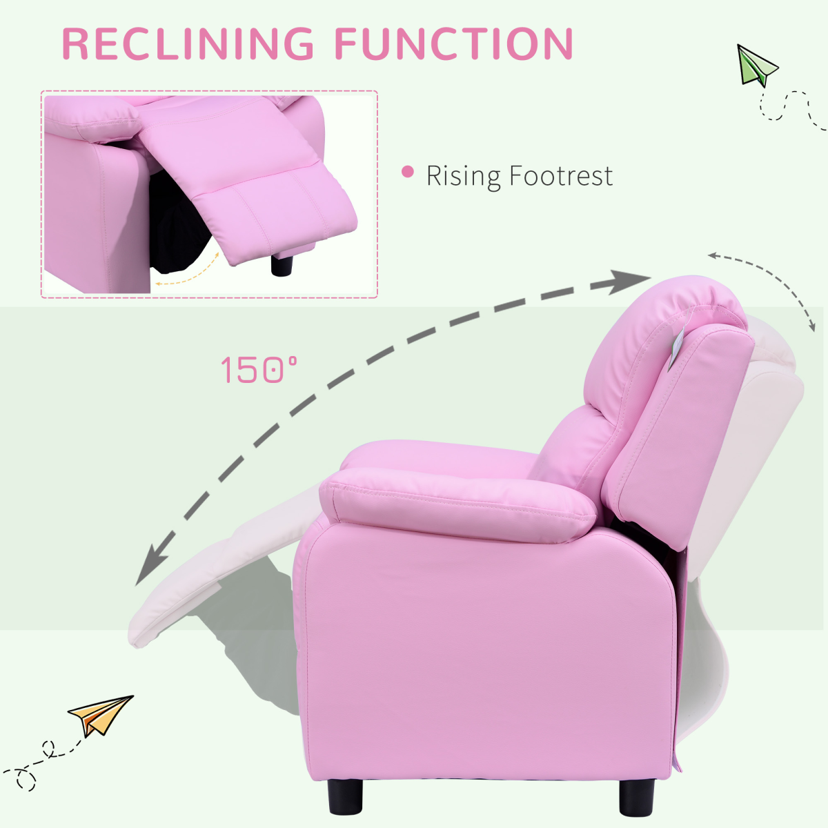 Kids’ Reclining Armchair with Storage – PU Leather