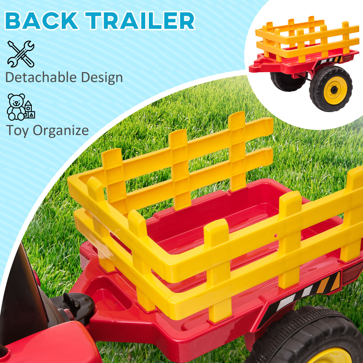 HOMCOM Ride-On Tractor with Remote Control & Detachable Trailer – Red