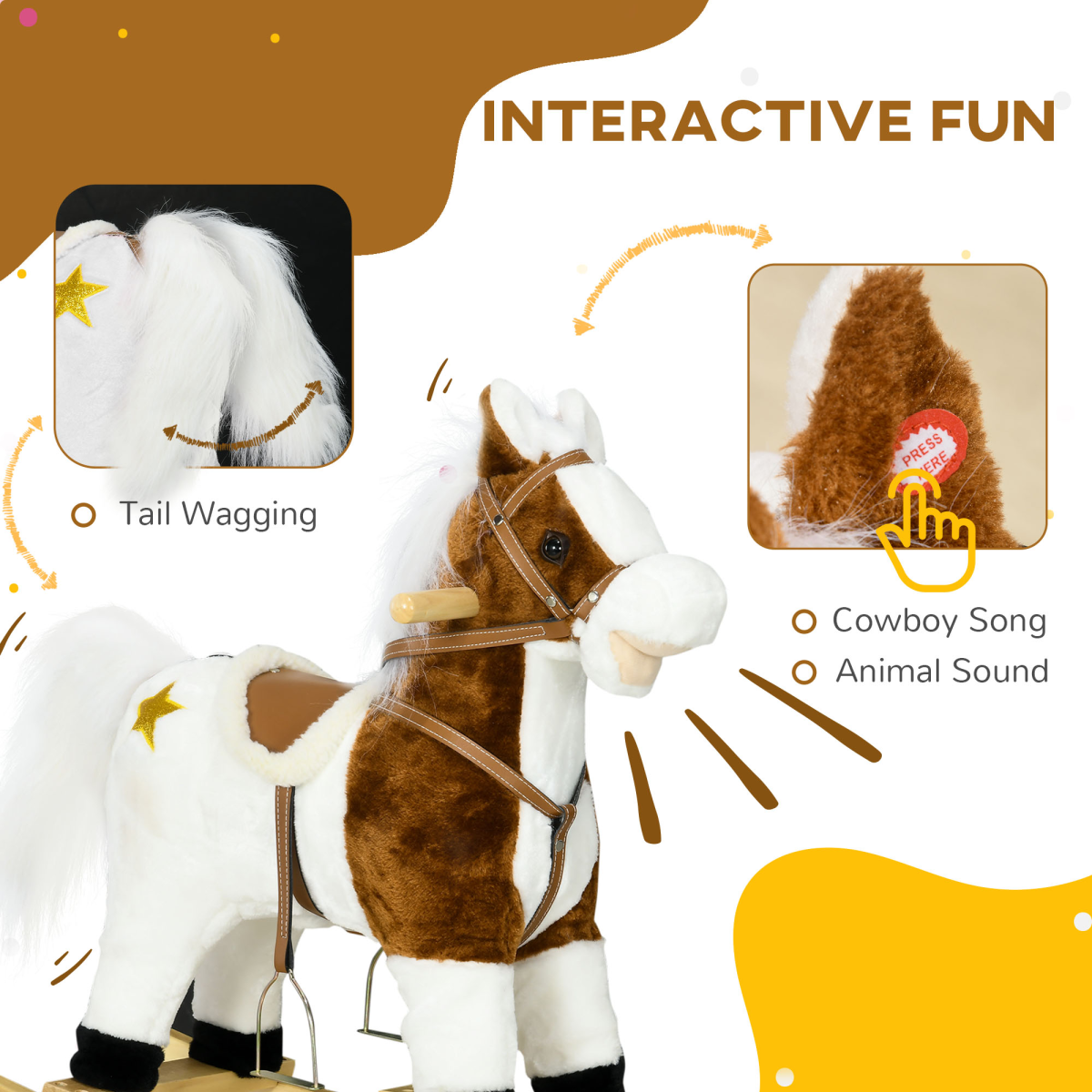 Cowboy Rocking Horse with Sounds – Brown (Ages 3–6)