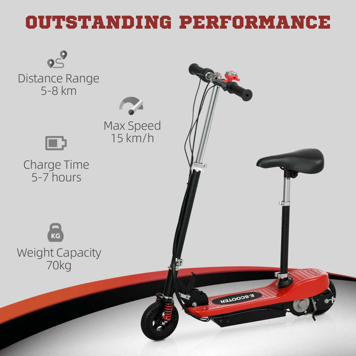 Folding Electric Scooter with Warning Bell, for Ages 4-14 Years, Red