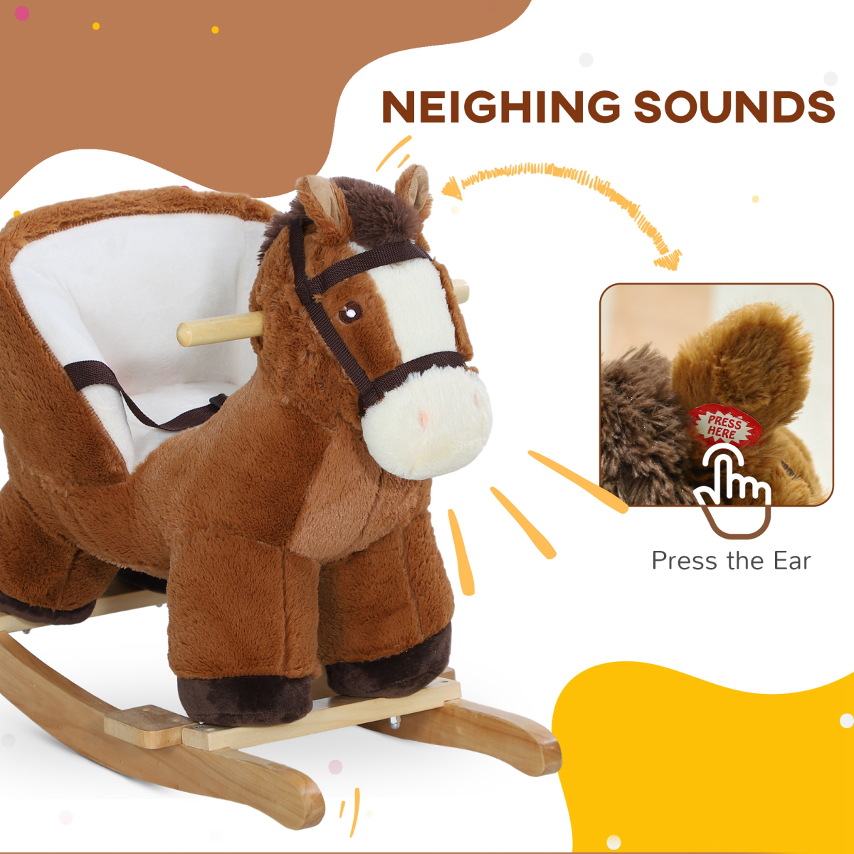 Plush Rocking Horse with Sounds – Brown & Cream (18–36 Months)
