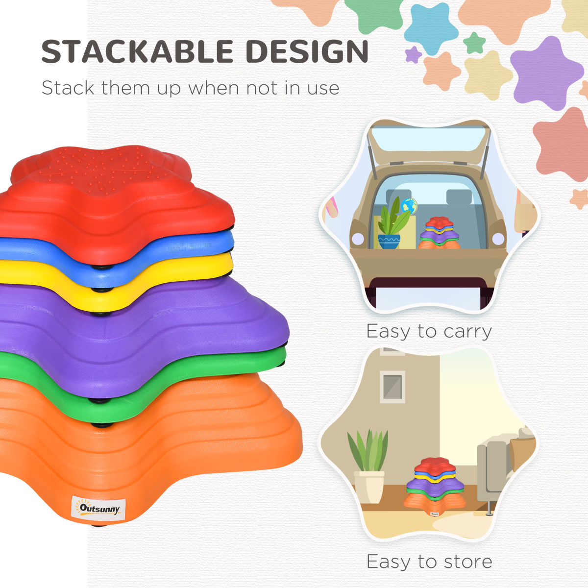 Outsunny 6-Piece Balance Stepping Stones – Stackable, Non-Slip Obstacle Course for Kids