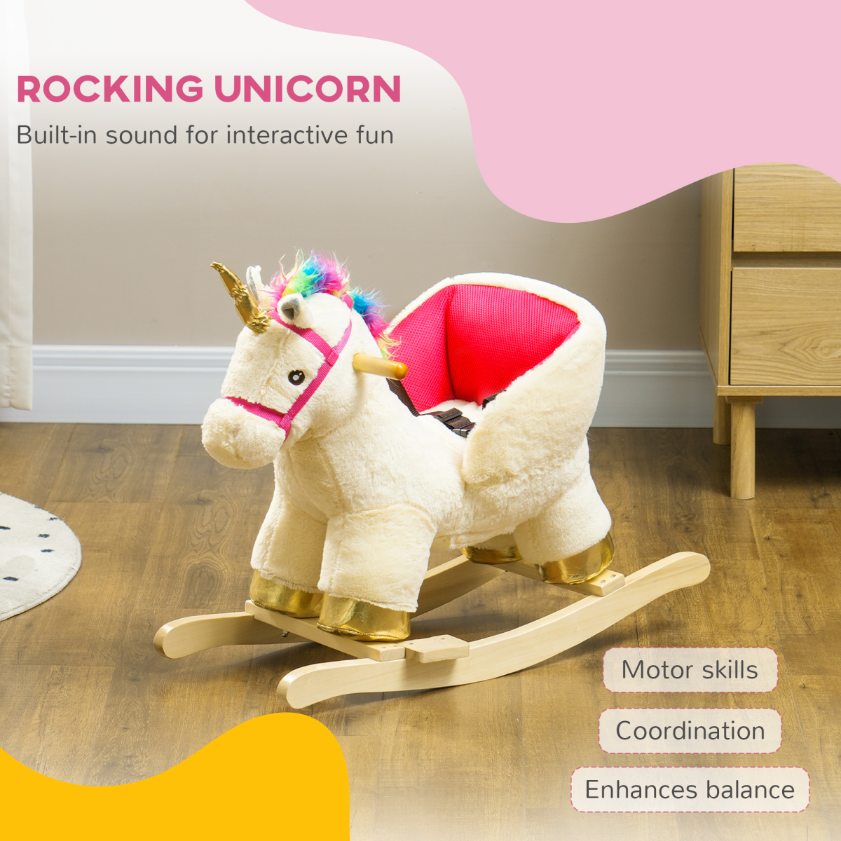Plush Unicorn Rocking Horse with Sound – Cream White (18–36 Months)
