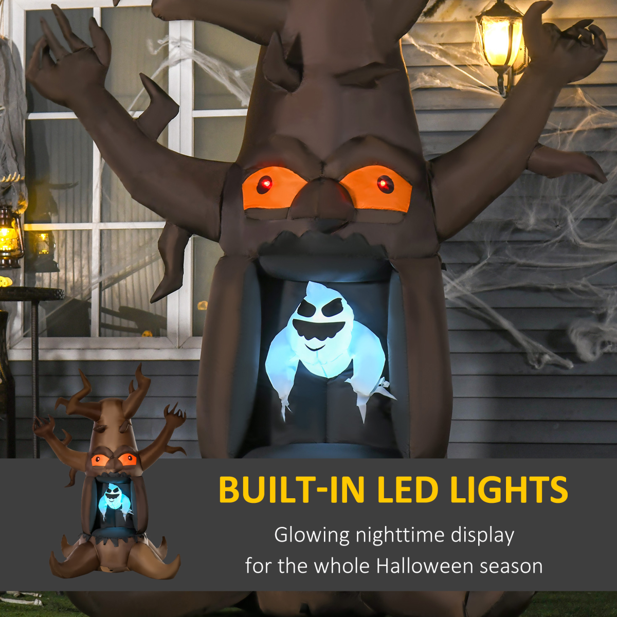 8FT (2.4m) Inflatable Halloween Tree with Floating Ghost & LED Lights – Outdoor Yard Decoration