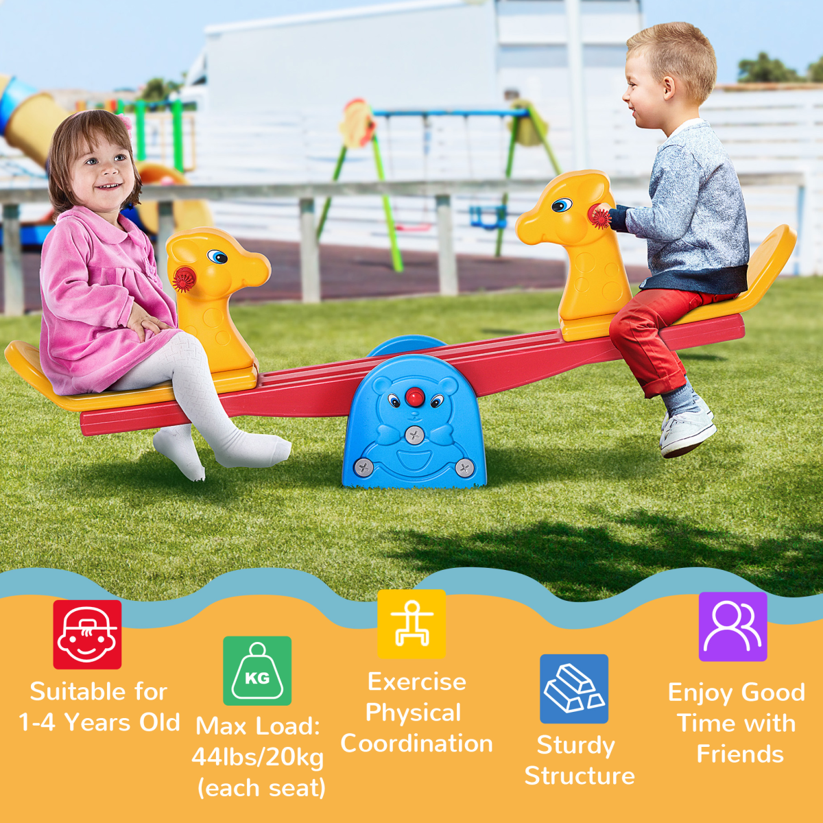 Kids Animal Seesaw with Handles – 2-Seater for Ages 1–4