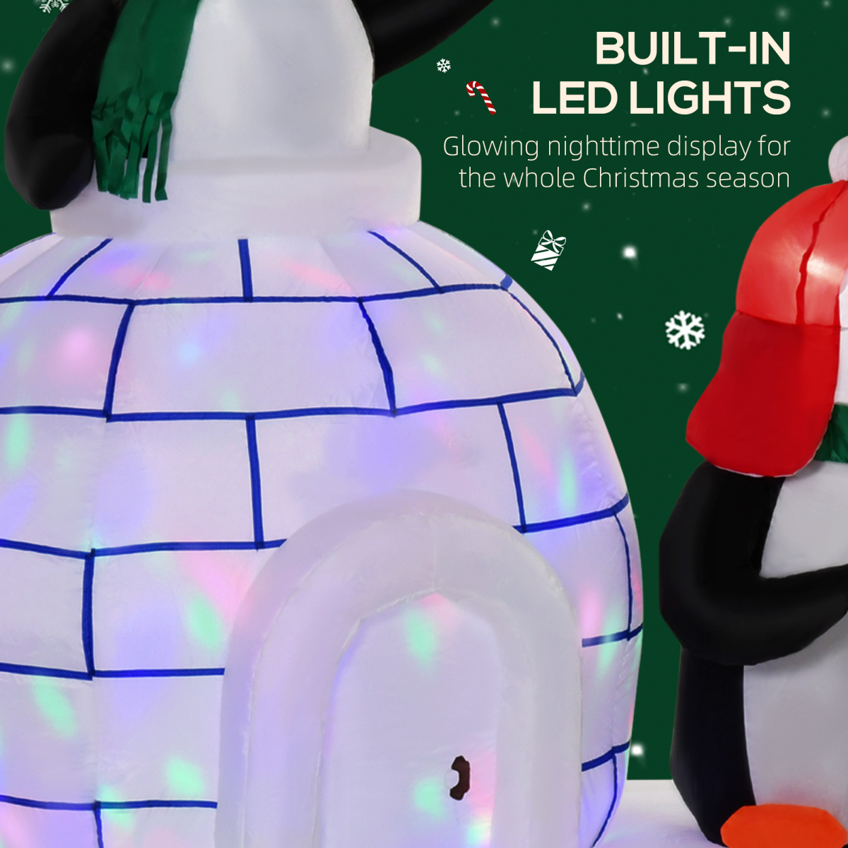 5ft Christmas Inflatable Penguins Wearing a Scarf with Ice House In & outdoors